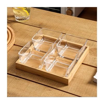 Dip Bowls Four square glass snack dishes and chassis family dining room separate fruit snack plates dipping saucers Snack Dish Tray (Color : Brass)
