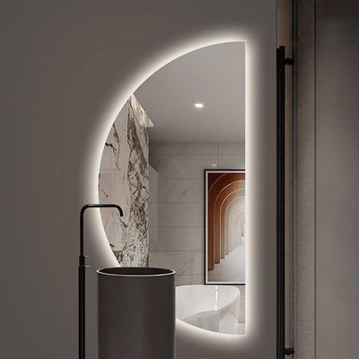 ZJIEX 24inch LED Bathroom Mirror Half Circle Mirror Frameless Wall Mounted Decorative Mirror Explosion Proof Vanity Mirror Anti-Fog 3-Color Dimmable (Color : Left, Size : 20inch/50cm)