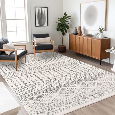 Art&Tuft 4x6 Rug, Super Soft Ultra-Thin Moroccan Washable Rug, Anti-Slip Backing Rugs for Living Room, Foldable Geometric Machine Washable Area Rug(4'x6', Ivory)