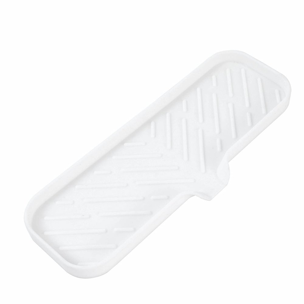 MicoYang Silicone Bathroom Soap Dishes with Drain Spout-Bathroom and Kitchen Sink Organizer,Sponge Holder,Dish Soap Tray,Perfect for Dispenser,Scrubber,Bottle,Cup on Sink or Counter-White 12"4"