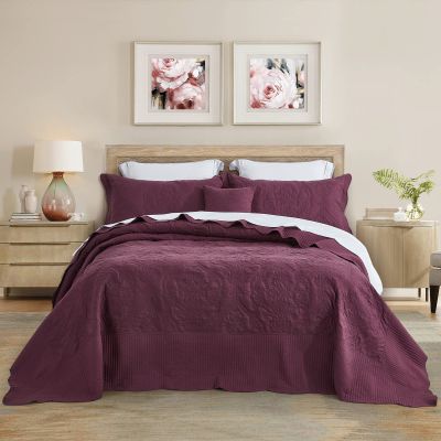CHIXIN Oversized Bedspread Coverlet Set King Size - Lightweight Bedding Cover - Beautiful Stitching - 5 Piece Reversible Bedspread - Gorgeous Damask Paisley Pattern (King, Purple)