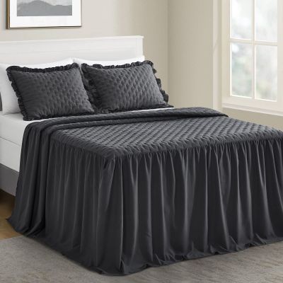 CHIXIN Ruffle Skirt Bedspread Cal King Size - 30" Long Drop, Shabby Chic Style, Lightweight Bedding Cover, 3 Piece Set, Dark Grey