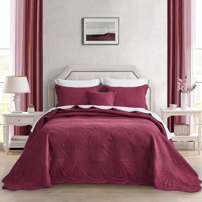 DaisyHuang Oversized Bedspread - King Size Bedding Cover - Modern & Contemporary Coverlet Set, Real Stitching, Reversible, Lightweight, 5 Piece, Burgundy