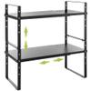 Across-Star Expandable Cabinet Shelf Organizer Rack, Stackable Kitchen Countertop Organizer Storage Shelves, Adjustable Height Pantry Counter Shelf Riser Spice Rack (Black, 2 Pack) view 1