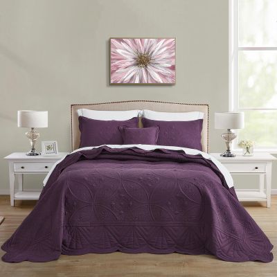 DaisyHuang Oversized Bedspread - King Size Bedding Cover - Modern & Contemporary Coverlet Set, Real Stitching, Reversible, Lightweight, 5 Piece, Purple