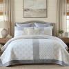 KALOOLA Patchwork Quilt Bedding Set Queen Size, 100% Cotton Lightweight Quilted Bedspread with 2 Pillowcases, Farmhouse Reversible Floral Pattern Coverlet for All Season, 3 Pieces, Moonbeam/Grey view 1