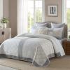 KALOOLA Patchwork Quilt Bedding Set Queen Size, 100% Cotton Lightweight Quilted Bedspread with 2 Pillowcases, Farmhouse Reversible Floral Pattern Coverlet for All Season, 3 Pieces, Moonbeam/Grey view 2