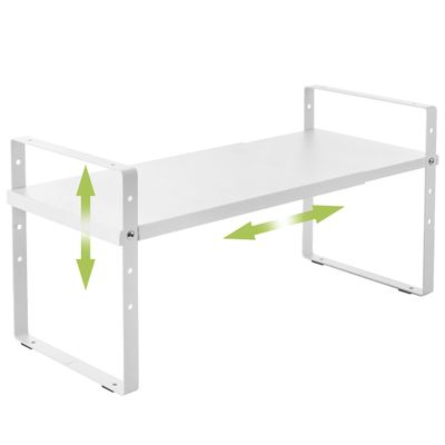 Across-Star Expandable Cabinet Shelf Organizer Rack, Stackable Kitchen Counter Storage Shelves Stand, Adjustable Height Pantry Shelf Spice Rack (White, 1 Pack)