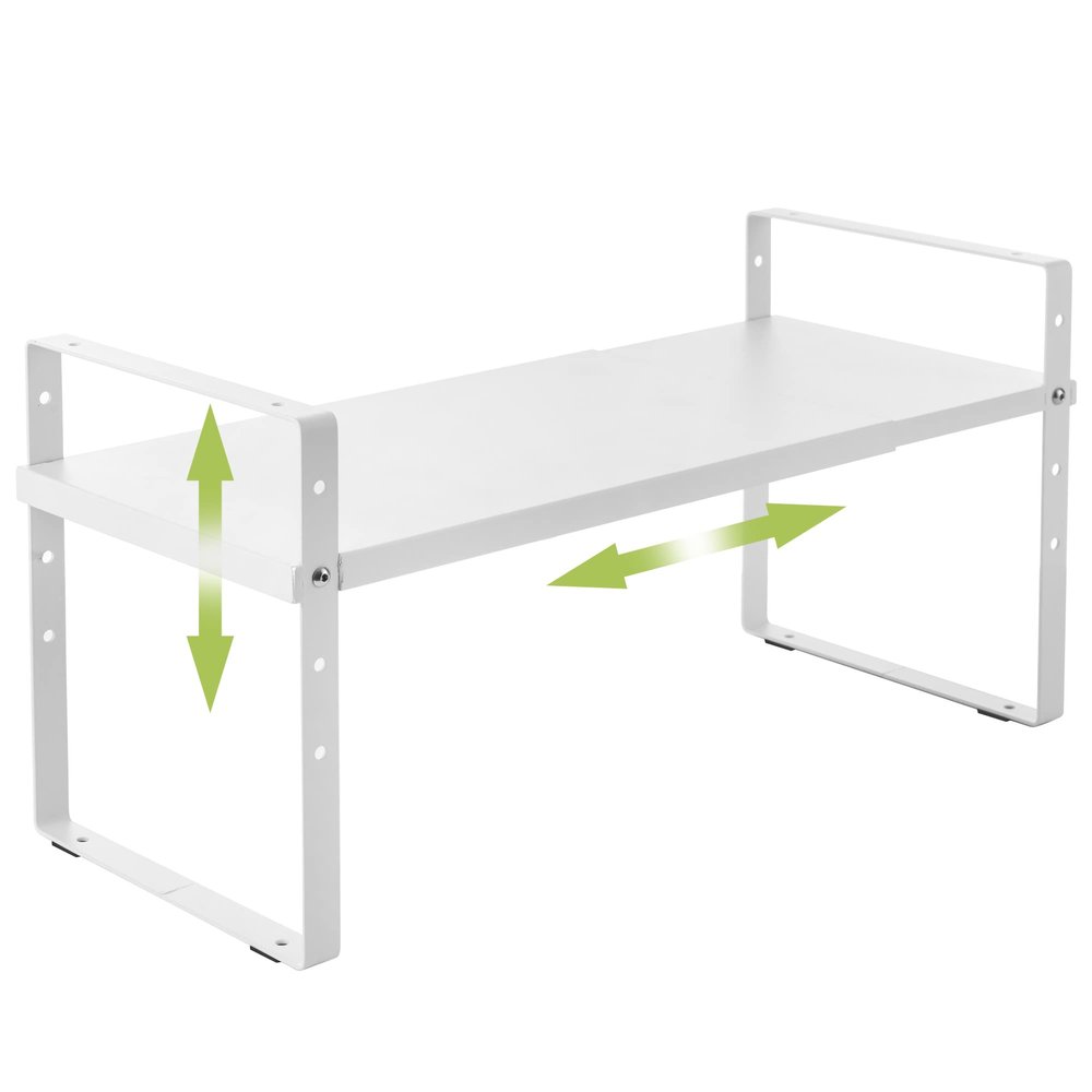 Across-Star Expandable Cabinet Shelf Organizer Rack, Stackable Kitchen Counter Storage Shelves Stand, Adjustable Height Pantry Shelf Spice Rack (White, 1 Pack)