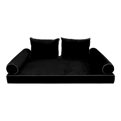 Prolinemax Style V1 Twin Size Velvet Contrast Pipe Indoor Daybed Bolster Pillow Cushion Mattress Fitted Sheet |Cover ONLY| AD374
