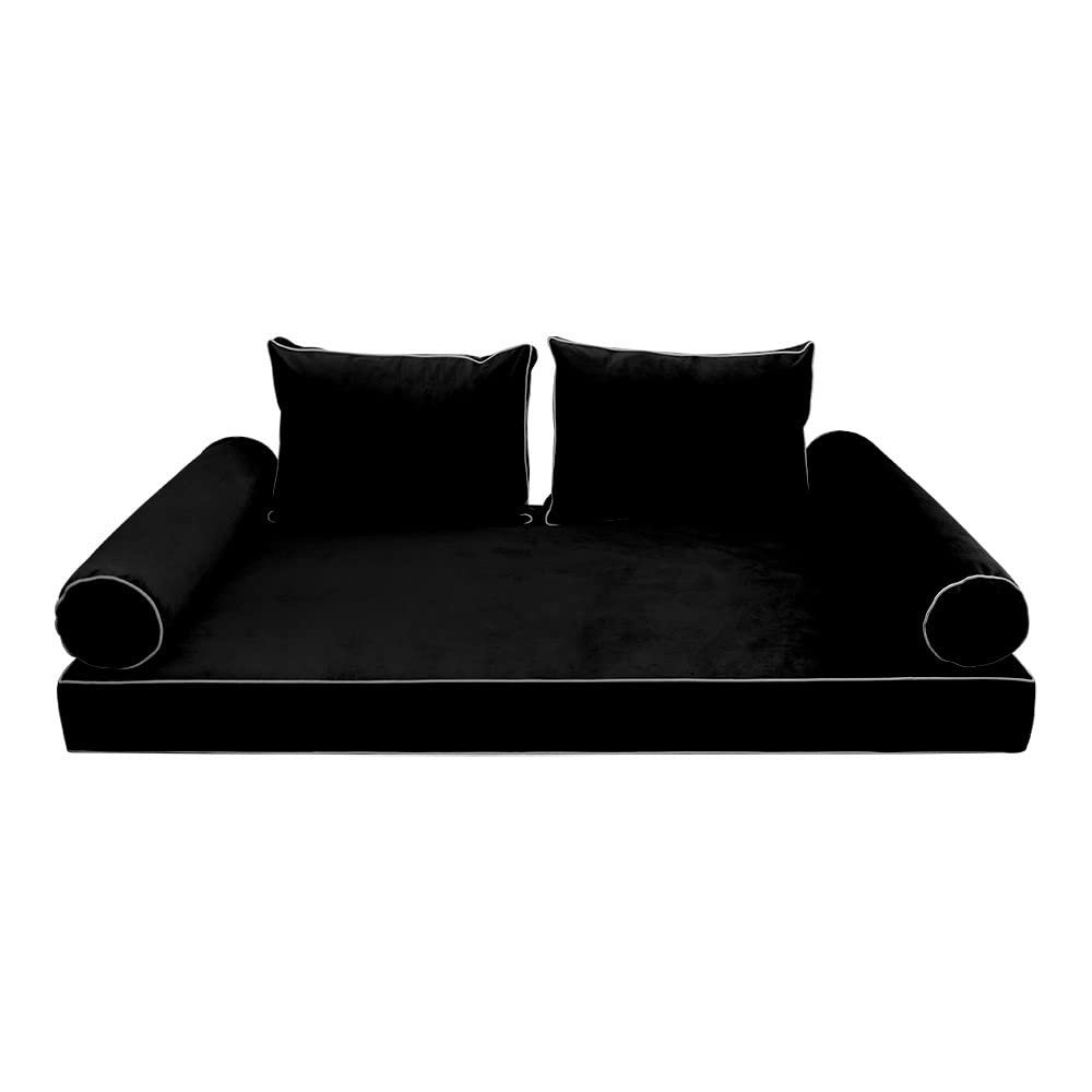 Prolinemax Style V1 Twin Size Velvet Contrast Pipe Indoor Daybed Bolster Pillow Cushion Mattress Fitted Sheet |Cover ONLY| AD374