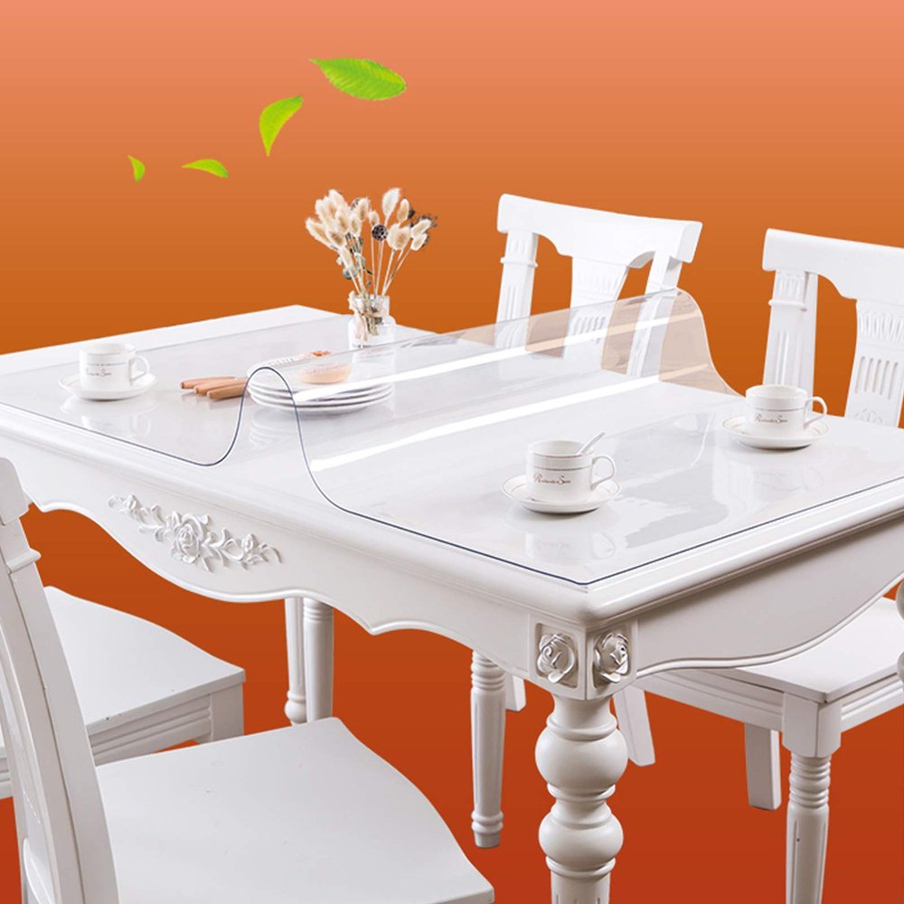 2mm Thick Dinner Table Transparent Tablecloth,Anti-Scalding/Oil Proof Wipeable Clear Table Cover,PVC Furniture Table Protector Mat,Suitable for Contact with Food (90x180cm/35x71in)