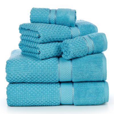 Ample Decor Towels for Bathroom, 6 Pieces Gift Set,100% Cotton Soft Quick Dry, 2 Bath Towels, 2 Hand Towels, 2 Wash Cloths - for Hotel, Spa, Gym - Sky Blue