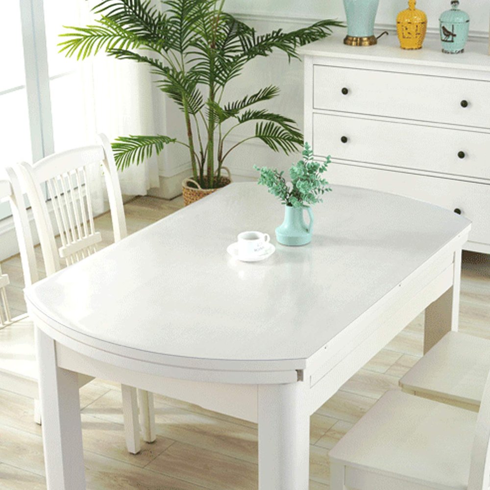 1.5mm Thick Odorless Tablecloth Protector,Waterproof/Oil-Proof Transparent Tablecloth,Right-Angled Ellipse Clear Table Cover Protector,PVC Desk Pad (81x135cm/32x53in)