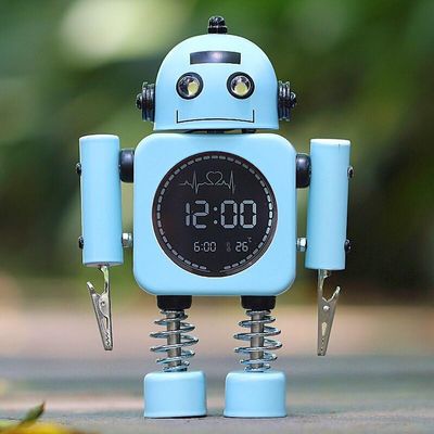 Robot Smart Digital Alarm Clock Temperature Display Desktop Clocks with Snooze Mode Home Bedroom Table Decoration for Child Gift (Color : Light Blue)