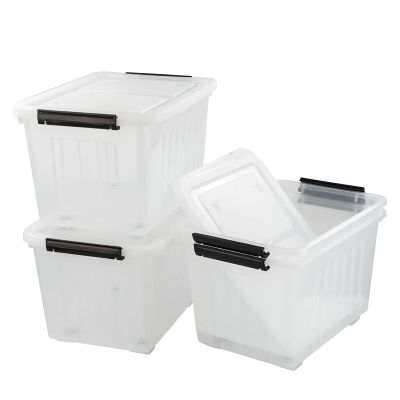 Bringer 4-Pack Large Clear Plastic Storage Box with Lid, 50 L Wheeled Clear Storage Boxes