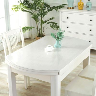 1.5mm Thick Odorless Tablecloth Protector,Waterproof/Oil-Proof Transparent Tablecloth,Right-Angled Ellipse Clear Table Cover Protector,PVC Desk Pad (90x140cm/35x55in)