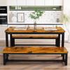 AWQM 43.3" Dining Table Set for 4, Kitchen Dining Table with 2 Benches, Dining Room Table Set with Metal Frame & Thickened Board for Kitchen, Restaurant, Rustic Brown view 1