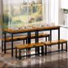 AWQM 43.3" Dining Table Set for 4, Kitchen Dining Table with 2 Benches, Dining Room Table Set with Metal Frame & Thickened Board for Kitchen, Restaurant, Rustic Brown view 2