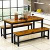AWQM 43.3" Dining Table Set for 4, Kitchen Dining Table with 2 Benches, Dining Room Table Set with Metal Frame & Thickened Board for Kitchen, Restaurant, Rustic Brown view 3
