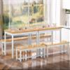 AWQM 43.3" Dining Table Set for 4, Kitchen Dining Table with 2 Benches, Dining Room Table Set with Metal Frame & Thickened Board for Kitchen, Restaurant, Oak view 2
