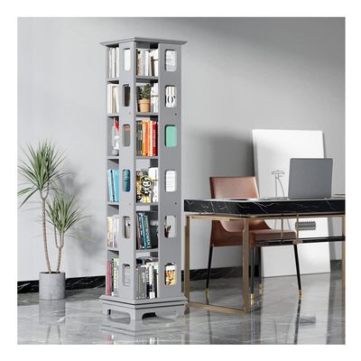 360 Degree Rotation 6-Layer Bookshelf, Floor Standing Solid Wood Bookcase, Home Office Library School Corner Shelf (Color : Gray-1)