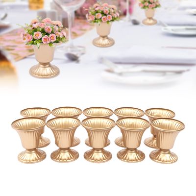 10 Pcs of Mini Sized Metal Wedding Centerpieces Vase for Wedding Party Decoration, 10cm/3.94" Tall Trumpet Vase for Anniversary Ceremony, Antique Gold