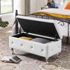 LKTART 38.19'' White PU U-Shaped Storage Bench Mid-Century European Style Retro Ottoman Supports 250 lbs for Bedroom End of Bed Living Room Entryway view 3