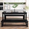 AWQM Dining Table Set for 4, Kitchen Dining Table with 2 Benches, Dining Room Table Set with Metal Frame & Thickened Board for Kitchen, Restaurant, Black, 43'' Breakfast Table Set (A006-11H2-L) view 1