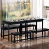 AWQM Dining Table Set for 4, Kitchen Dining Table with 2 Benches, Dining Room Table Set with Metal Frame & Thickened Board for Kitchen, Restaurant, Black, 43'' Breakfast Table Set (A006-11H2-L) view 2