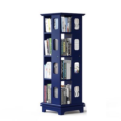 360 Degree Rotation Bookshelf, Space Saving Floor Type Bookcase, Home Office Library School Corner Shelf (Color : Blue, Size : 5 Tier)