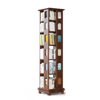 360 Degree Rotation Bookshelf, Space Saving Floor Type Bookcase, Home Office Library School Corner Shelf (Color : Brown, Size : 6 Tier)