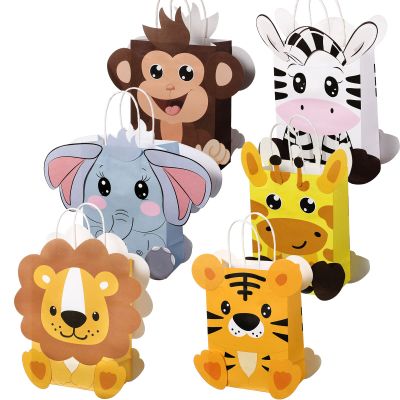 TaoBary 24 Pieces Safari Jungle Goodie Bag Party Favor Bags with Handles for Kids Birthday Safari Themed Party Supplies (Dimensional Style)