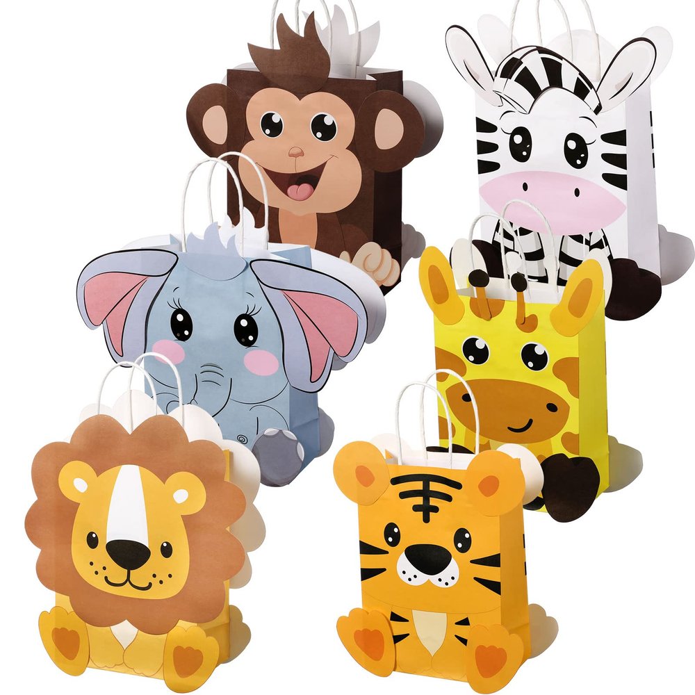 TaoBary 24 Pieces Safari Jungle Goodie Bag Party Favor Bags with Handles for Kids Birthday Safari Themed Party Supplies (Dimensional Style)