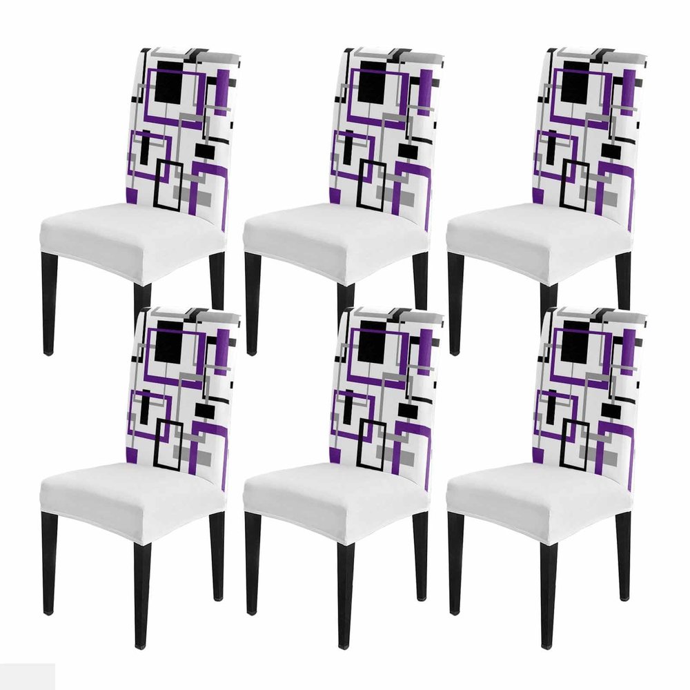 Abstract Middle Century Purple Dining Chair Cover Set of 6,Modern Geometric Grey Black Art Stretch Chair Protectors Slipcover,Spandex Kitchen Chair Seat Back Cushion Slip Cover for Dining Room,Party