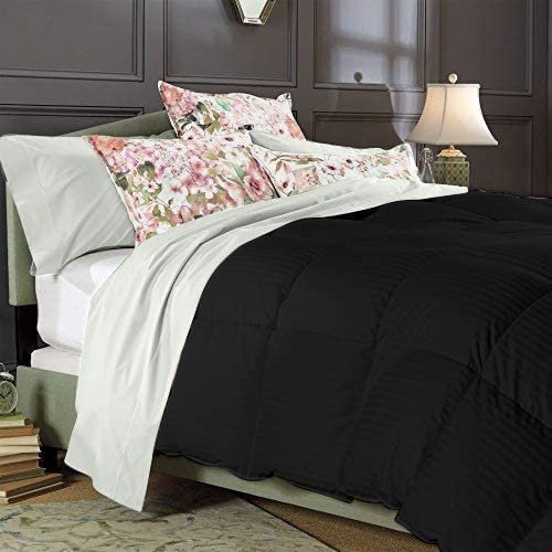 1 PC Box Stitched Black Stripe Comforter | Twin/Twin XL Size-All Season Goose Down Feather 500 GSM Fill Weight 100% Egyptian Cotton Yarns- Ultra Soft,Cloud Fluffy Duvet Insert with Corner Tabs