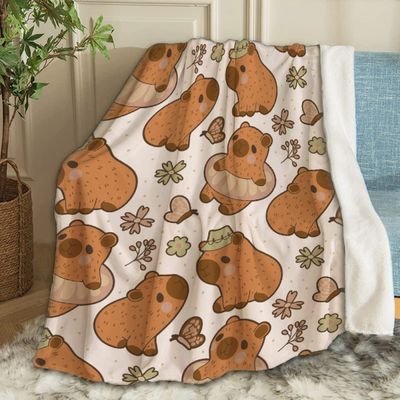 ARTBLANKET Capybara Floral Throw Blanket Fannel Fleece Super Soft Funny Blanket Travel Throw Blanket for Bed Couch Sofa 120 x 90 Inch for Family