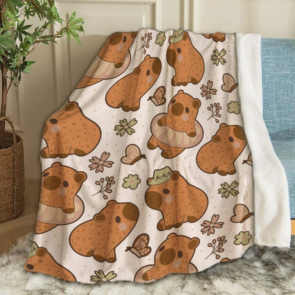 ARTBLANKET Capybara Floral Throw Blanket Fannel Fleece Super Soft Funny Blanket Travel Throw Blanket for Bed Couch Sofa 120 x 90 Inch for Family