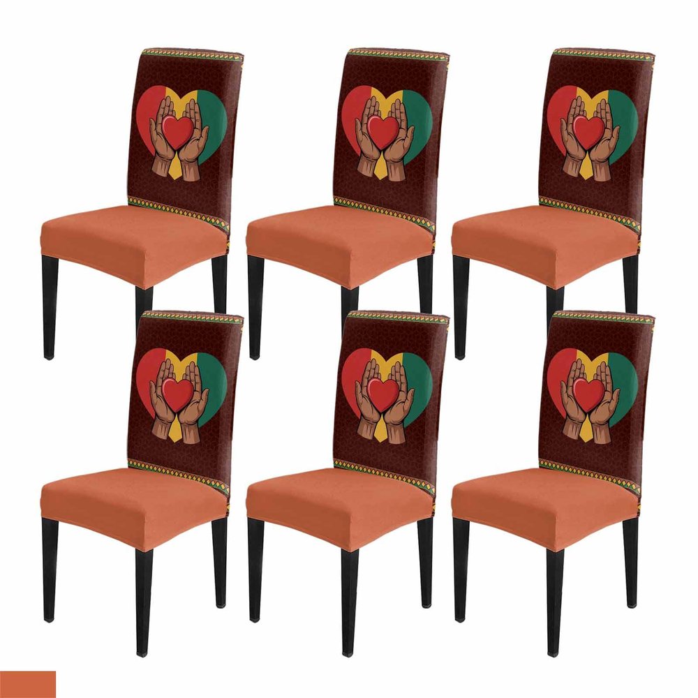 Red Love Brown Dining Chair Cover Set of 6,African American Party Month Black Day History Stretch Chair Protectors Slipcover,Spandex Kitchen Chair Seat Back Cushion Slip Cover for Dining Room,Party