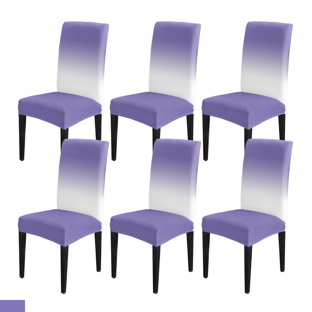 Abstract Modern Gradient Art Dining Chair Cover Set of 6,Ombre Purple White Color Stretch Chair Protectors Slipcover,Spandex Kitchen Chair Seat Back Cushion Slip Cover for Dining Room,Party,Hotel