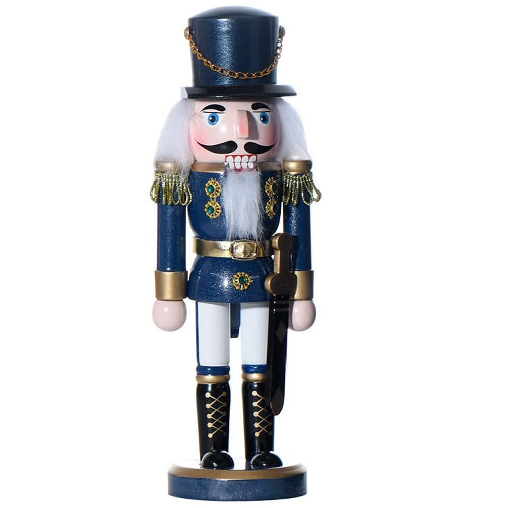 LUOZZY Wooden Nutcracker Figurine Christmas Nutcracker Statue Xmas Nutcracker Desktop Decoration (Blue, 25CM)