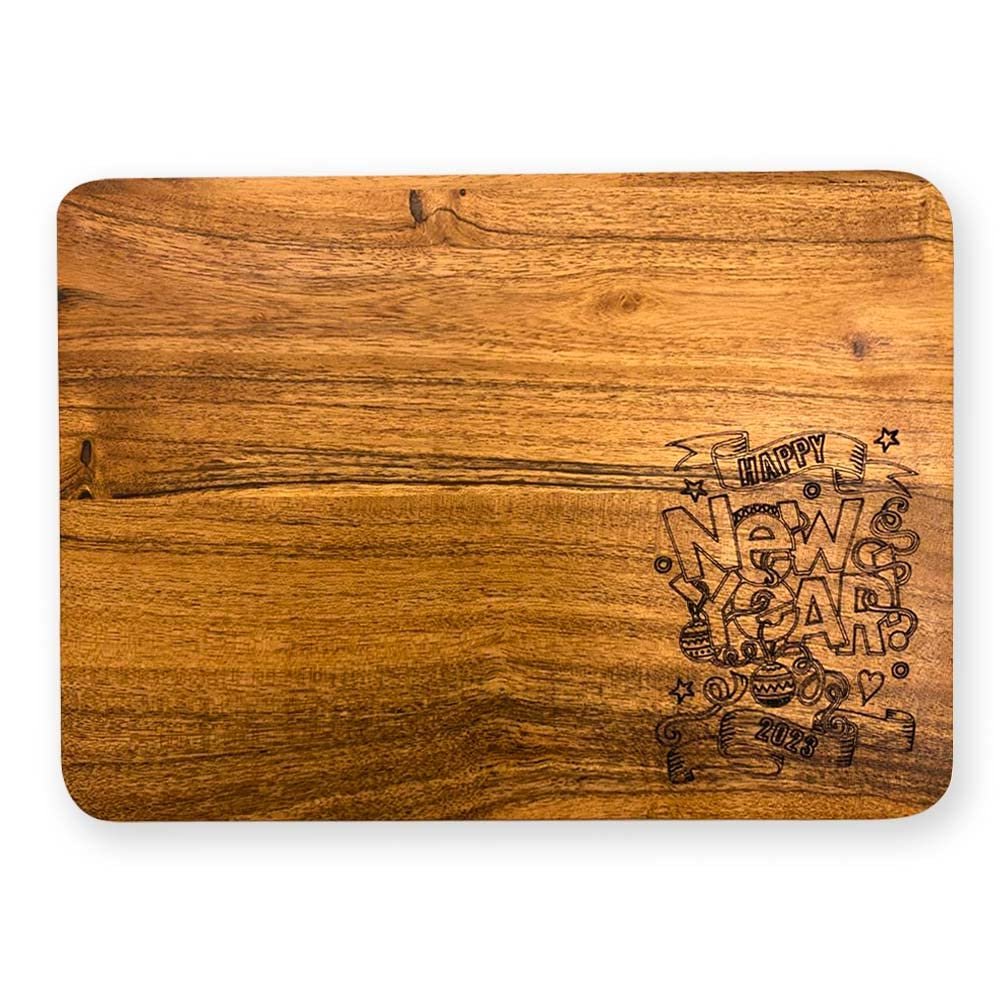 Affinity Decor Organic Acacia kitchen Cutting Chopping Charcuterie Board Platter for Butcher Block Cheese and Vegetables (New Year Board 11"L x 8"W)