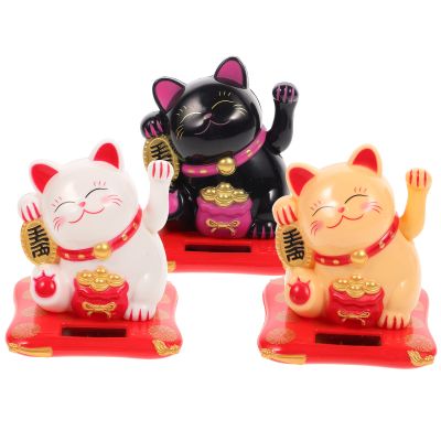 3pcs Maneki Neko Lucky Cat Solar Lucky Beckoning Cat Waving Feng Shui Lucky Cats for Home Office Car DCor Gift White Black Yellow