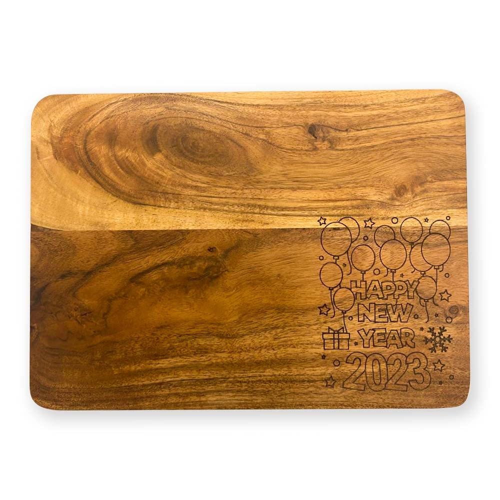 Affinity Decor Organic Acacia kitchen Cutting Chopping Charcuterie Board Platter for Butcher Block Cheese and Vegetables (New Year 2023 Board 11"L x 8"W)