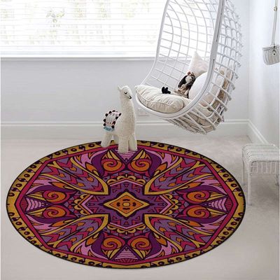 Abstract Office Chair Mat Non Slip Round Floor Mat for Hardwood Floor and Protector for Rolling Chair 70s Party Hippie Vintage Mini,Multicolor Diameter 43.3 in