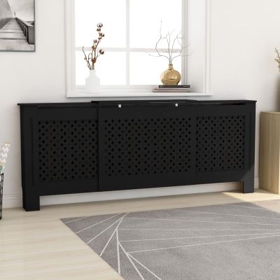 Tidyard Modern Radiator Cover Length Adjustable MDF Cross Slats Heating Cabinet Shelf Black for Living Room, Home Furniture 55.9-80.7 x 8.1 x 32.3 Inches (W x D x H)