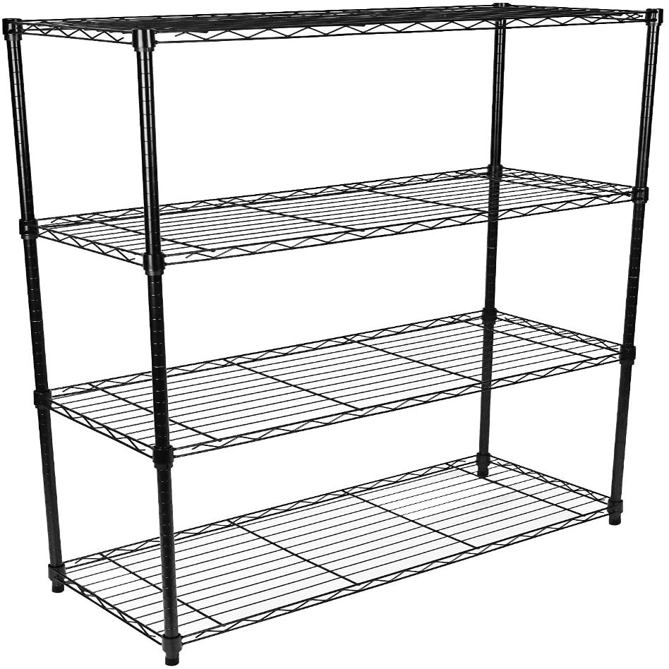 4-Tier Metal Heavy Duty Shelving Unit with Wheel, Storage Rack with Adjustable Feet, 36''W x14''D x54''H, Black