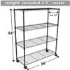 4-Tier Metal Heavy Duty Shelving Unit with Wheel, Storage Rack with Adjustable Feet, 36''W x14''D x54''H, Black view 3