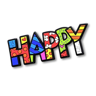 BRITTO Romero Large Decorative Multi-Use Rubber Magnet, Happy Word