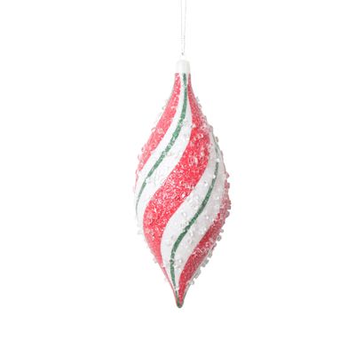 Vickerman 7" White Red Green Swirl Shuttle Ornament, 3 per Bag.